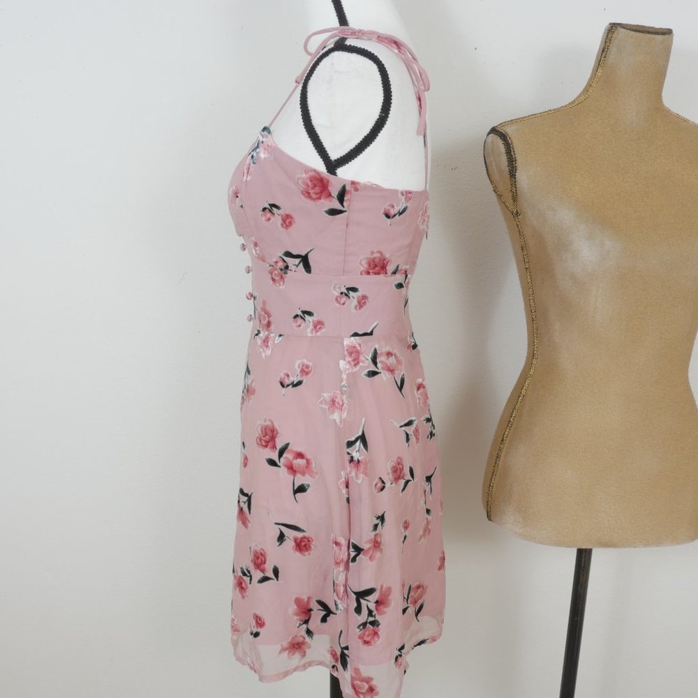 Tiger Mist Pink Velvet Roses Floral Tie Shoulder Strings SZ Small Mini Dress NWT - Picture 13 of 13